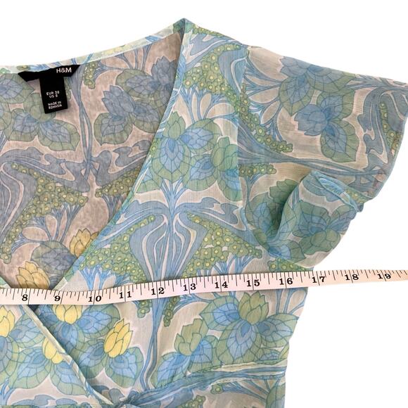 H&M Vtg Y2K Coquette Fairy Babydoll Top w Tie Sheer Flutter Sleeves Flowy Hem - Picture 15 of 16